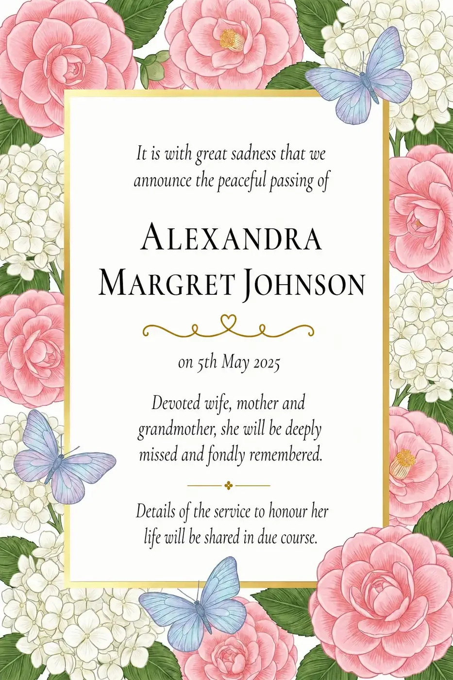 Click to enlarge Death notice frame with pink roses