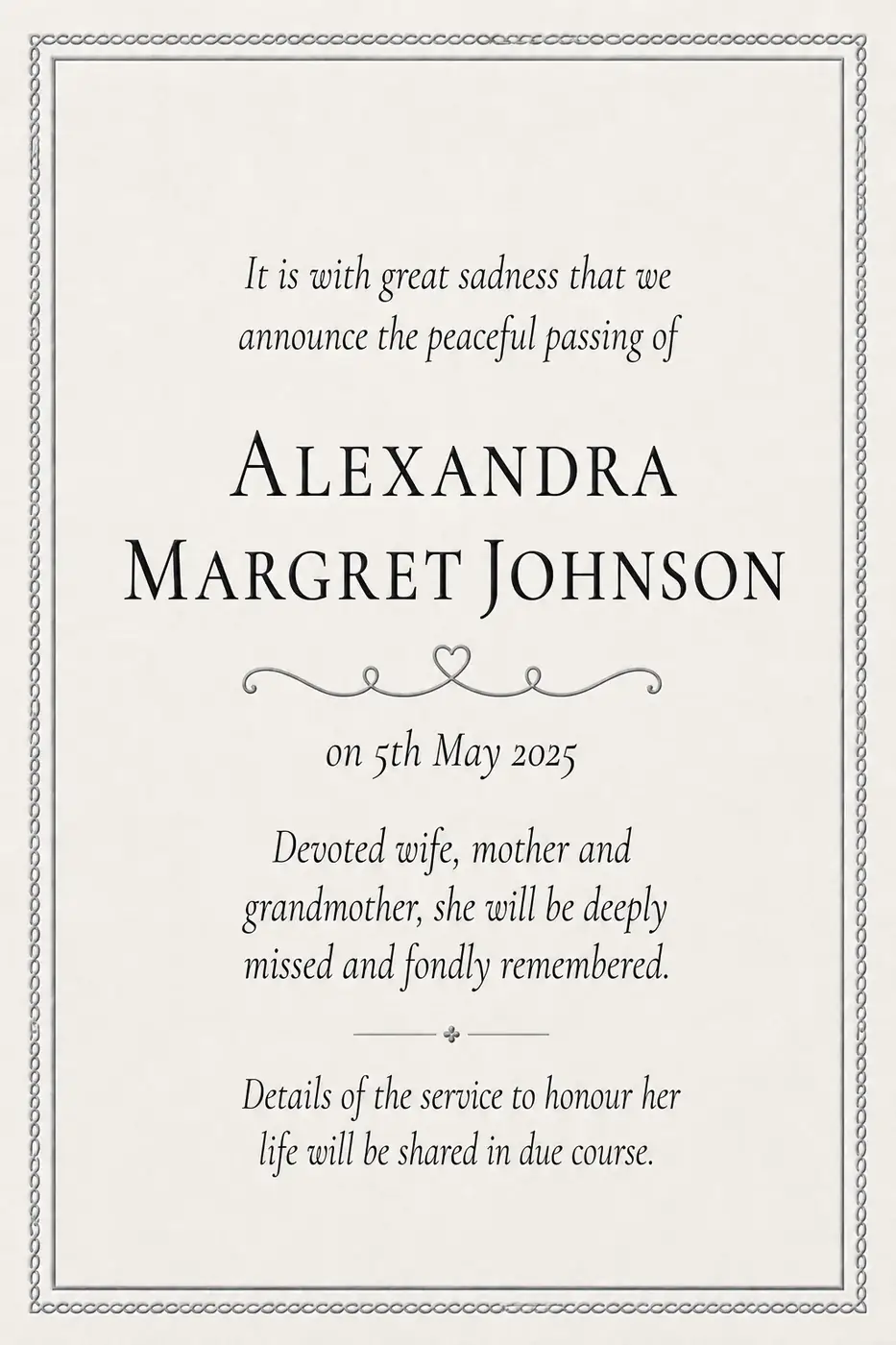 Click to enlarge Traditional death notice frame with a fine double-line border